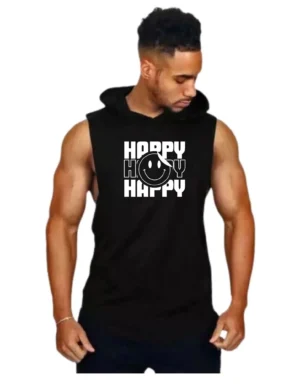Black Polyester Printed Vest For Men